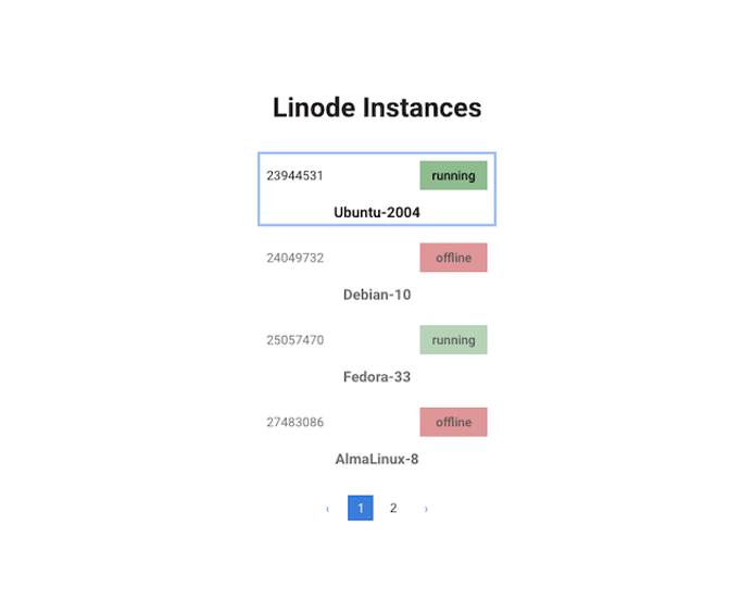Example application listing Linode instances Example application listing Linode instances