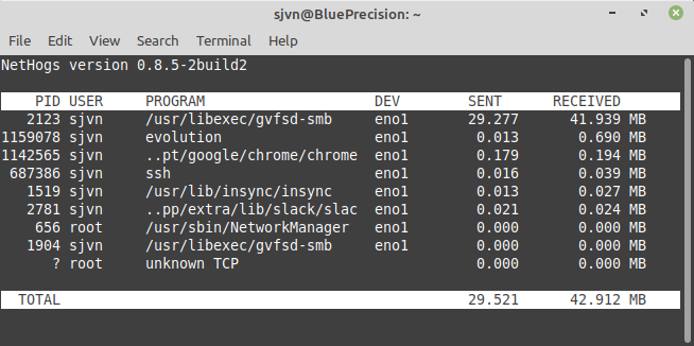 nethogs display showing the traffic by total megabytes in received order nethogs display showing the traffic by total megabytes in received order