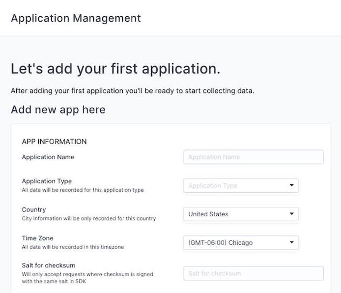 Creating a new application in Countly Creating a new application in Countly