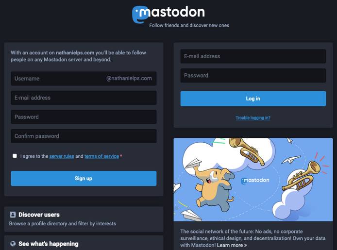 Mastodon login/sign-up page Mastodon login/sign-up page