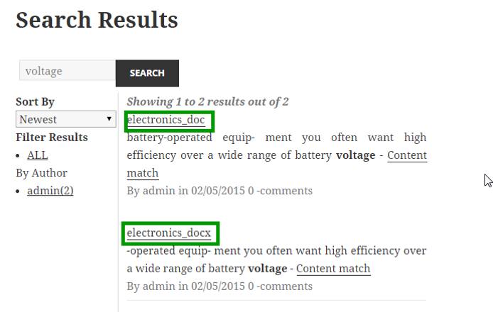 Document search results