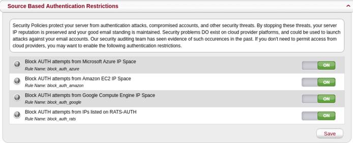 Source Based Authentication Restrictions Screenshot of source based authentication restrictions page